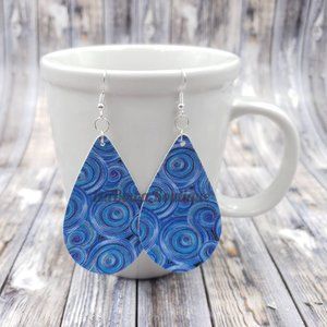 Blue Swirl Faux Leather Earrings ER1649 Handmade NWT Boutique